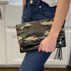 Foldover Camouflage Clutch with Red Lining Inside