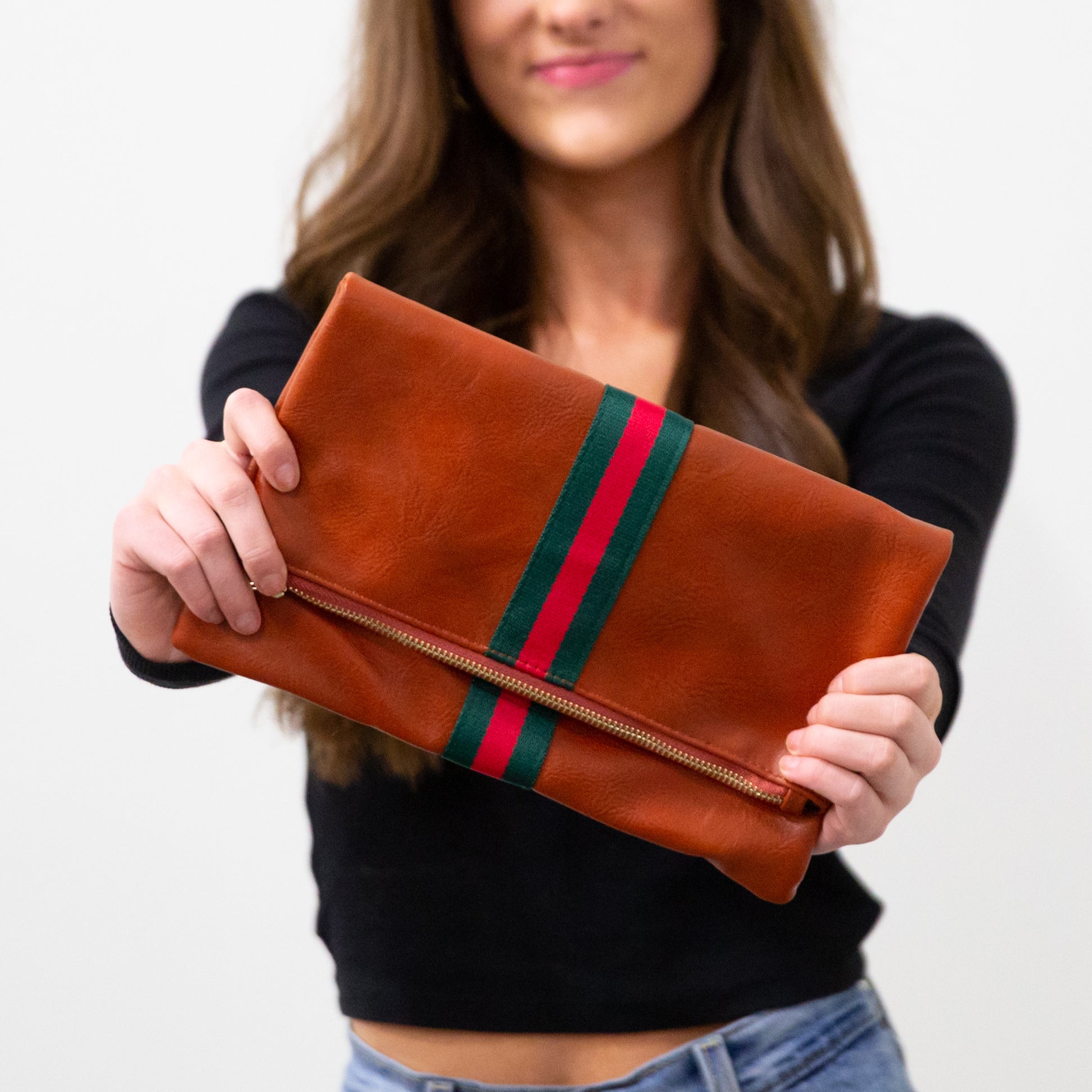 Foldover Clutch with Stripes