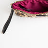 {Leopard Print - Black Faux Leather} Corner Detail Wristlet